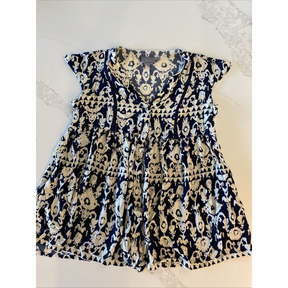 Vanessa Virginia Anthropologie Ikat Batik Print Ladder Pocket Tunic Top Blouse S